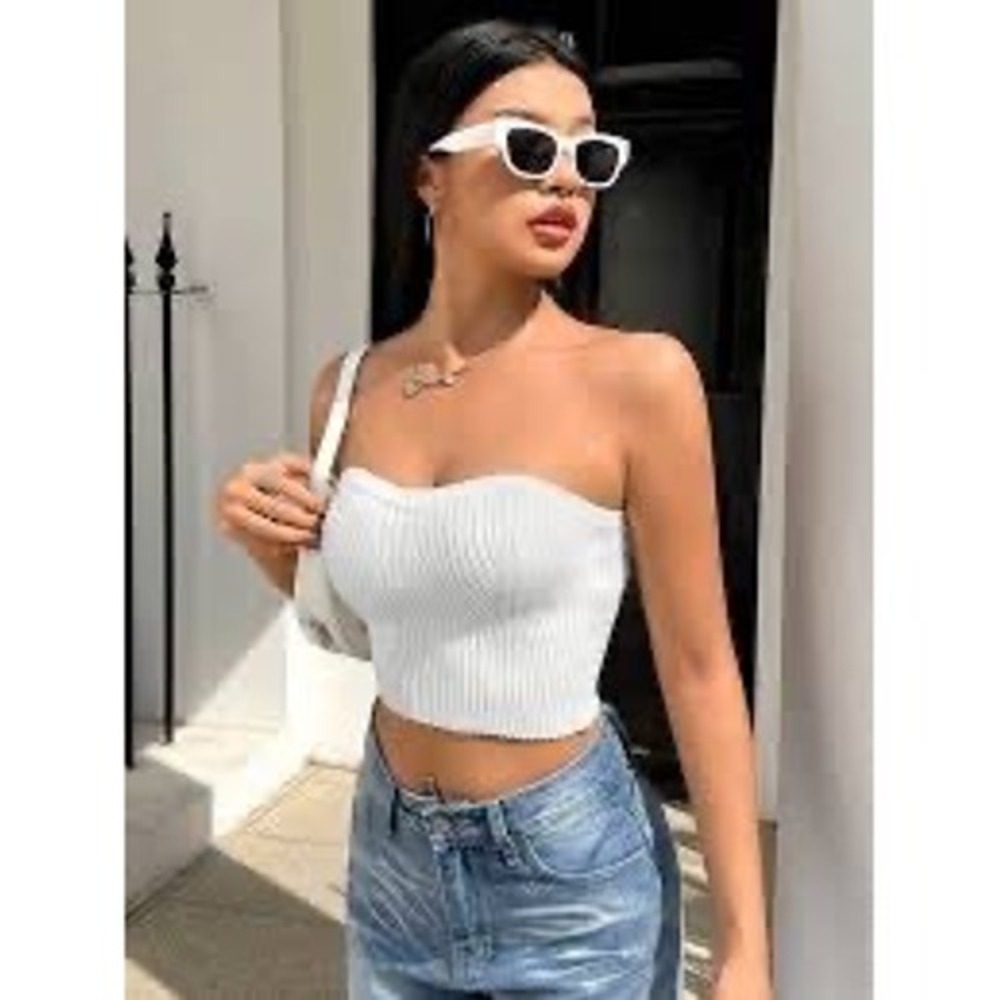 Women's Tube Top M EZwear Cable Knit Sweetheart Neck Cropped Strapless Shein